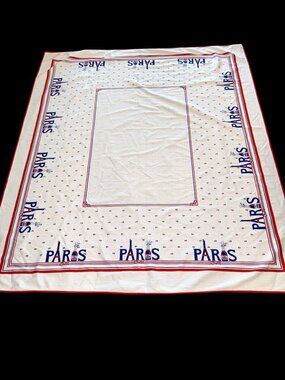 Paris France Themed Table Cloth Rectangle White, Red, Blue, Eiffel Tower